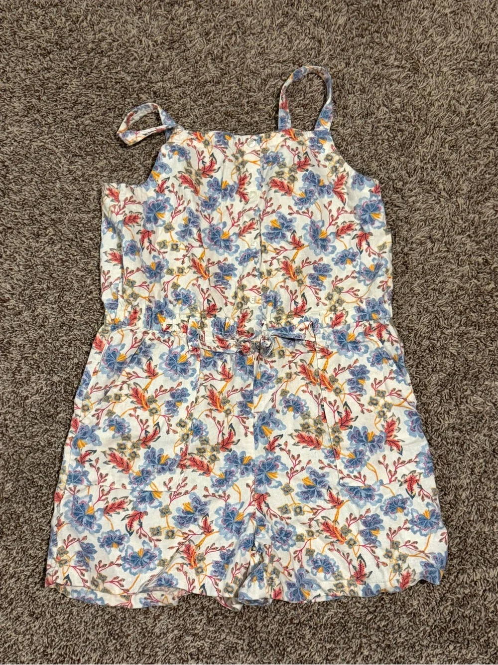 Girls old Navy Floral Print Romper - White with Blue Flowers
